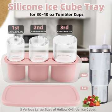 Tcamp Tumbler Ice Mold, Ice Cube Tray for 30 oz -40 oz Tumbler Cup, 3 Pcs Silicone Hollow Cylinder I...