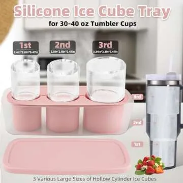 Tcamp Tumbler Ice Mold, Ice Cube Tray for 30 oz -40 oz Tumbler Cup, 3 Pcs Silicone Hollow Cylinder I...
