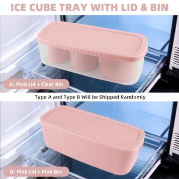 Tcamp Tumbler Ice Mold, Ice Cube Tray for 30 oz -40 oz Tumbler Cup, 3 Pcs Silicone Hollow Cylinder Ice Mold with Lid and Bin for Freezer, Ice Drink, Juice, Whiskey, Cocktail (Pink)