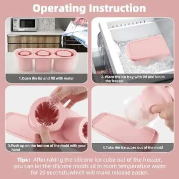 Tcamp Tumbler Ice Mold, Ice Cube Tray for 30 oz -40 oz Tumbler Cup, 3 Pcs Silicone Hollow Cylinder Ice Mold with Lid and Bin for Freezer, Ice Drink, Juice, Whiskey, Cocktail (Pink)