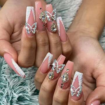 Juome Nail Charms, 40 Pcs Butterfly Nail Charms 3D Butterflies Shape Charms for Nails Gems, Nail Art Decorations Supplies (20Pcs Gold, 20Pcs Silver)