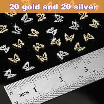Juome Nail Charms, 40 Pcs Butterfly Nail Charms 3D Butterflies Shape Charms for Nails Gems, Nail Art Decorations Supplies (20Pcs Gold, 20Pcs Silver)