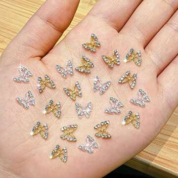 Juome Nail Charms, 40 Pcs Butterfly Nail Charms 3D Butterflies Shape Charms for Nails Gems, Nail Art Decorations Supplies (20Pcs Gold, 20Pcs Silver)
