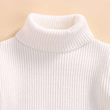 IVEMOULODEC Toddler Baby Girl Skirt Outfit Long Sleeve Turtleneck Sweaters + Plaid Mini Skirts Set Fall Winter Clothes (White , 2-3T )