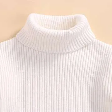 IVEMOULODEC Toddler Baby Girl Skirt Outfit Long Sleeve Turtleneck Sweaters + Plaid Mini Skirts Set Fall Winter Clothes (White , 2-3T )