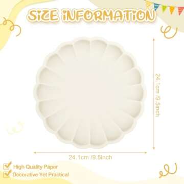 Newtay 30 Pcs Large Scalloped Paper Plates 9.5 Inch Shell Edge Disposable Dinner Plates for Birthday Wedding Baby Shower Party Decorations(Cream Color)