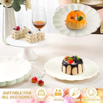 Newtay 30 Pcs Large Scalloped Paper Plates 9.5 Inch Shell Edge Disposable Dinner Plates for Birthday Wedding Baby Shower Party Decorations(Cream Color)