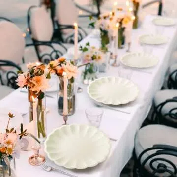 Newtay 30 Pcs Large Scalloped Paper Plates 9.5 Inch Shell Edge Disposable Dinner Plates for Birthday Wedding Baby Shower Party Decorations(Cream Color)