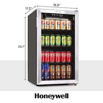 Honeywell Beverage Refrigerator and Cooler, 115 Can Mini Fridge with Glass Door for Soda Beer or Wine for Office or Bar with Adjustable Removable Shelving