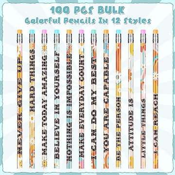 100 Pcs Retro Motivational Pencils Bulk, Inspirational School Pencils for Classroom, Cute Wood Penci...