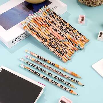 100 Pcs Retro Motivational Pencils Bulk, Inspirational School Pencils for Classroom, Cute Wood Pencils with Encourage Positive Saying, Back to School Supplies for Kids Student Teacher Classroom Reward
