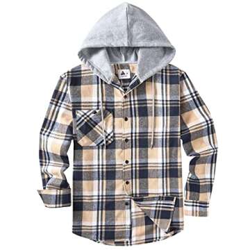 ZITY Men's Flannel Hoodie Shirts Casual Button Down Plaid Shirt Jackets for Men Long Sleeve Stylish ...