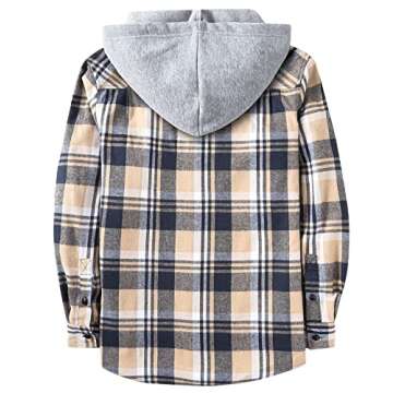 ZITY Men's Flannel Hoodie Shirts Casual Button Down Plaid Shirt Jackets for Men Long Sleeve Stylish Hooded with Pocket Navybeigewhite Large