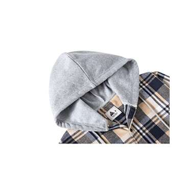 ZITY Men's Flannel Hoodie Shirts Casual Button Down Plaid Shirt Jackets for Men Long Sleeve Stylish Hooded with Pocket Navybeigewhite Large