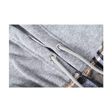 ZITY Men's Flannel Hoodie Shirts Casual Button Down Plaid Shirt Jackets for Men Long Sleeve Stylish Hooded with Pocket Navybeigewhite Large