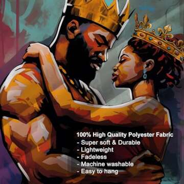 SARA NELL Black Couple Tapestry African American Couple Lovers Oil Painting Tapestries African King and Queen Wall Art Hippie Bedroom Living Room Dorm Wall Hanging Throw Bedspread, 50"x60"