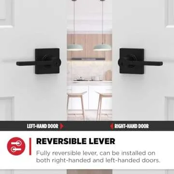 Kwikset Casey Entry Door Handle with Lock and Key, Secure Keyed Reversible Lever Exterior, For Front Entrance and Bedrooms, Matte Black , Pick Resistant Smartkey Rekey Security and Microban