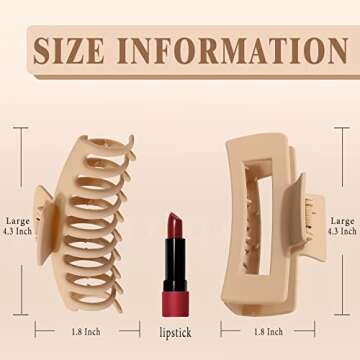 Large Hair Clips & Claw Clips Pack, 4.3" Matte Strong Hold Clips in 2 Styles & 4 Colors for Women & Girls with Thick & Thin Hair, 90's Vintage Style