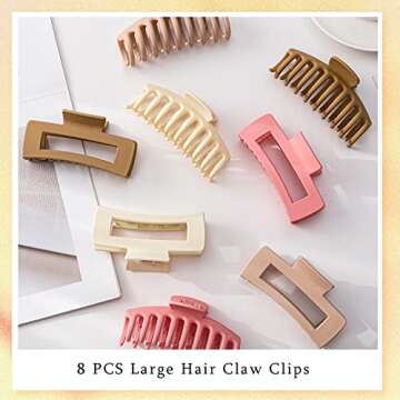 Large Hair Clips & Claw Clips Pack, 4.3" Matte Strong Hold Clips in 2 Styles & 4 Colors for Women & Girls with Thick & Thin Hair, 90's Vintage Style