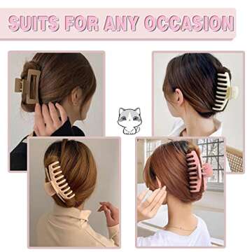 Large Hair Clips & Claw Clips Pack, 4.3" Matte Strong Hold Clips in 2 Styles & 4 Colors for Women & Girls with Thick & Thin Hair, 90's Vintage Style