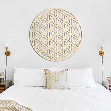 Fourth Level MFG 33" Flower of Life, Sacred Geometry Wood Wall Art, Seed Of Life Sculpture, Zen Home Decor for Yoga and Meditation, Chakra Crystal Grid Board, Good Energy Spiritual Altar Decoration