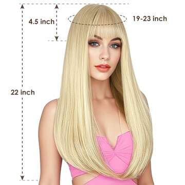 ENTRANCED STYLES Blonde Wig with Bangs, Long Straight Wigs for Women Natural Hair Wigs Synthetic Blo...