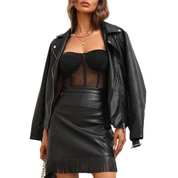 Bellivera Women Faux Leather Short Motorcycle Jacket Fall Clothes Winter Trendy Moto Biker Coat 7906 Black L