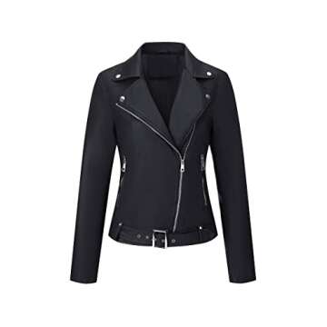 Bellivera Women Faux Leather Short Motorcycle Jacket Fall Clothes Winter Trendy Moto Biker Coat 7906 Black L