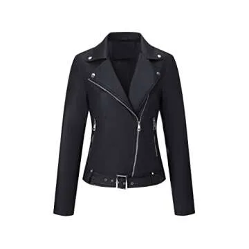 Bellivera Women Faux Leather Short Motorcycle Jacket Fall Clothes Winter Trendy Moto Biker Coat 7906 Black L