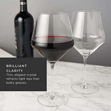 Viski Raye Angled Burgundy Glasses Set of 2 - Premium Crystal Clear Glass, Modern Stemmed, Flat Bottom Red Wine Gift Set - 21 oz
