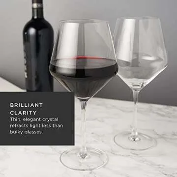 Viski Raye Angled Burgundy Glasses Set of 2 - Premium Crystal Clear Glass, Modern Stemmed, Flat Bott...