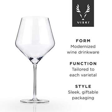 Viski Raye Angled Burgundy Glasses Set of 2 - Premium Crystal Clear Glass, Modern Stemmed, Flat Bottom Red Wine Gift Set - 21 oz