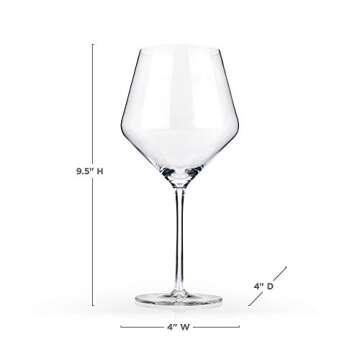 Viski Raye Angled Burgundy Glasses Set of 2 - Premium Crystal Clear Glass, Modern Stemmed, Flat Bottom Red Wine Gift Set - 21 oz