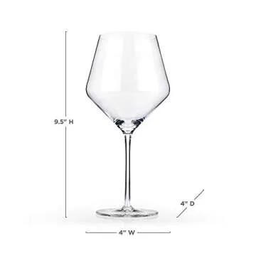 Viski Raye Angled Burgundy Glasses Set of 2 - Premium Crystal Clear Glass, Modern Stemmed, Flat Bottom Red Wine Gift Set - 21 oz