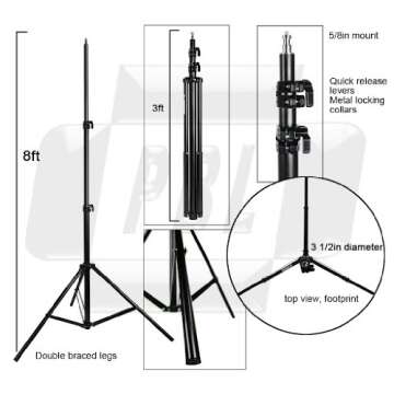 Light Stands PRO Heavy Duty 7'6" Set of Two, with All Metal Locking Collars NOT Plastic by PBL
