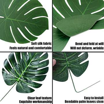 96pcs Artificial Palm Leaves Plant Kit Fake Monstera Deliciosa Faux Palm Fronds Artificial Tropical Plants Greenery Hawaiian Party Supplies Decor