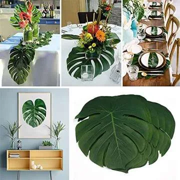 96pcs Artificial Palm Leaves Plant Kit Fake Monstera Deliciosa Faux Palm Fronds Artificial Tropical Plants Greenery Hawaiian Party Supplies Decor
