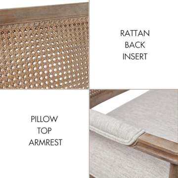 Madison Park Willshire Natural Rattan Settee, Upholstered Seat - Charming Country Design, Rustic Reclaimed Wood Finish, Ratan Insert Backrest & Padded Arm Rest, 47.25" Wide Beige/Reclaimed Natural