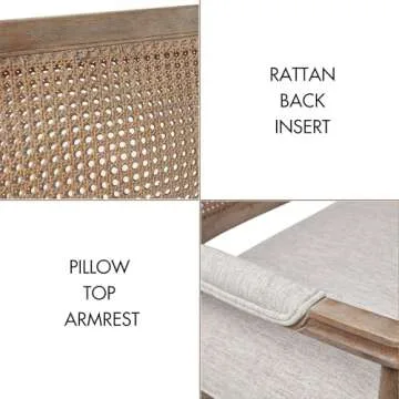 Madison Park Willshire Natural Rattan Settee, Upholstered Seat - Charming Country Design, Rustic Reclaimed Wood Finish, Ratan Insert Backrest & Padded Arm Rest, 47.25" Wide Beige/Reclaimed Natural