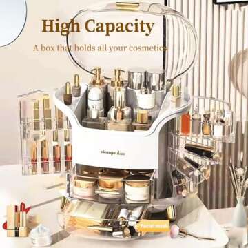 Makeup Organizer & Skincare Organizers, Cosmetic Organizer Box for Countertop with Lid & Drawers, Ma...