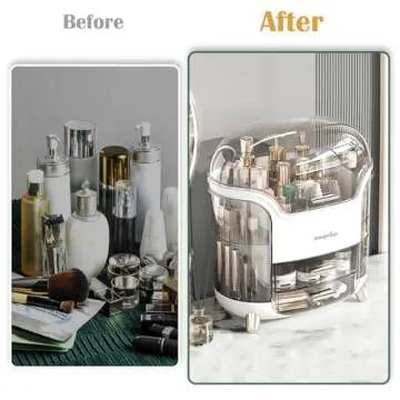 Makeup Organizer & Skincare Organizers, Cosmetic Organizer Box for Countertop with Lid & Drawers, Make Up Storage Organizer with Waterproof & Dustproof Cover, Birthday Gifts for Vanity Women Girls