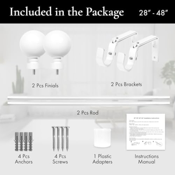 Meriville Durable Ball Curtain Rod - Glossy White, 28-48 Inch