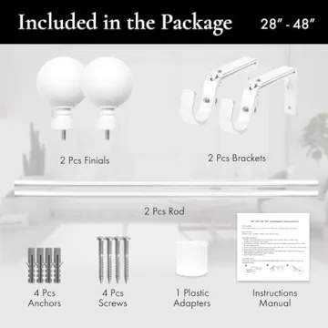 Meriville Durable Ball Curtain Rod - Glossy White, 28-48 Inch