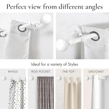 Meriville Durable Ball Curtain Rod - Glossy White, 28-48 Inch