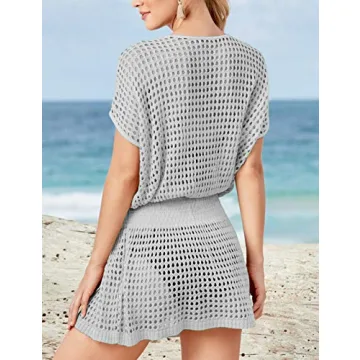 Bsubseach Women Hollow Out Beachwear Cover Up Dress