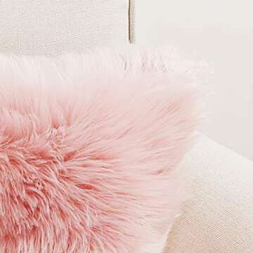 OJIA Faux Fur Throw Pillow Cover Cushion Case Super Soft Plush Accent Pillows Case Decorative New Luxury Series Style (18 x 18 Inch, Thick Pink)