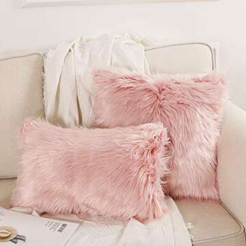 OJIA Faux Fur Throw Pillow Cover Cushion Case Super Soft Plush Accent Pillows Case Decorative New Luxury Series Style (18 x 18 Inch, Thick Pink)