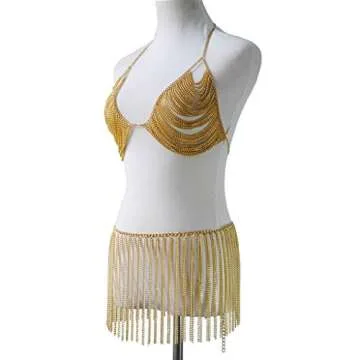 Boho Rhinestone Body Chain with Tassel Skirt for Women