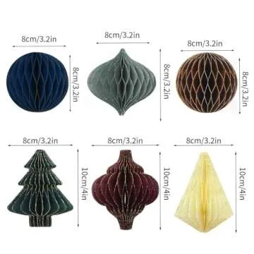 SSUMIHUA Christmas Decorations, 6 PCS Glitter Edge Paper Honeycomb Ornaments, Green Red Brown Mini Hanging Paper Lanterns Ornament for Christmas Tree Décor, New Years Party, Xmas Holiday Home Decor