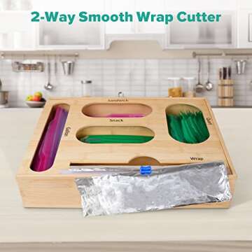 Puricon Bamboo Ziplock Bag & Wrap Organizer with Cutter